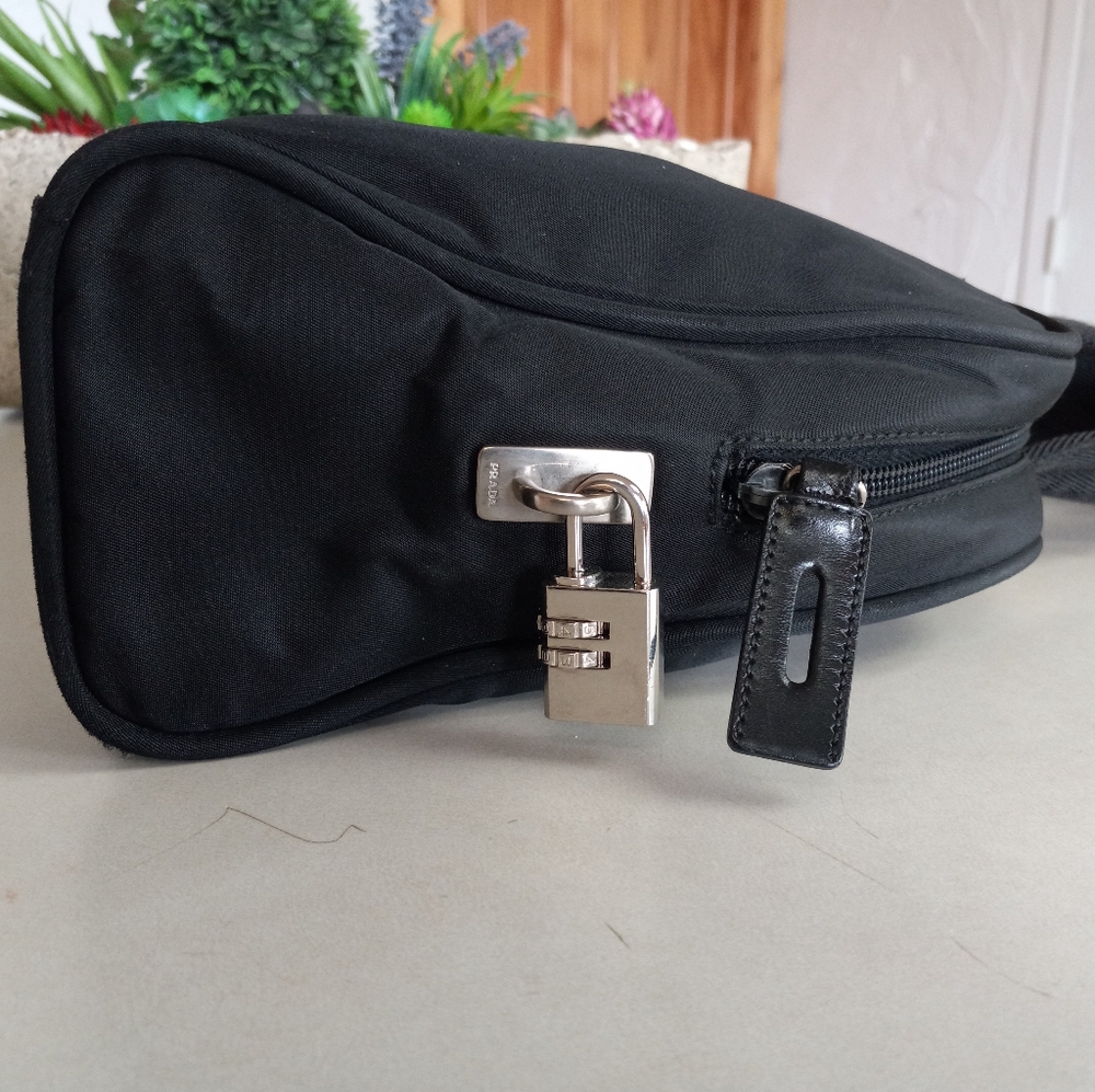 Prada Tessuto, Black Nylon Boston Satchel with Clochette and Combination Lock. - Picture 5 of 13